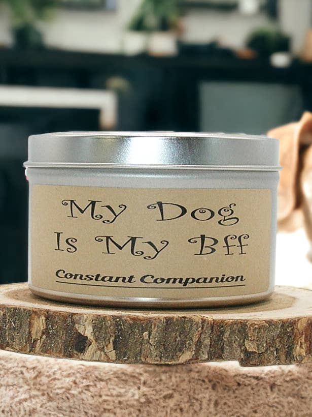 My Dog Is My BFF 6 oz. Tin - Hazelnut Coffee for wholesale by Wixed Paw Candle Company LLC.