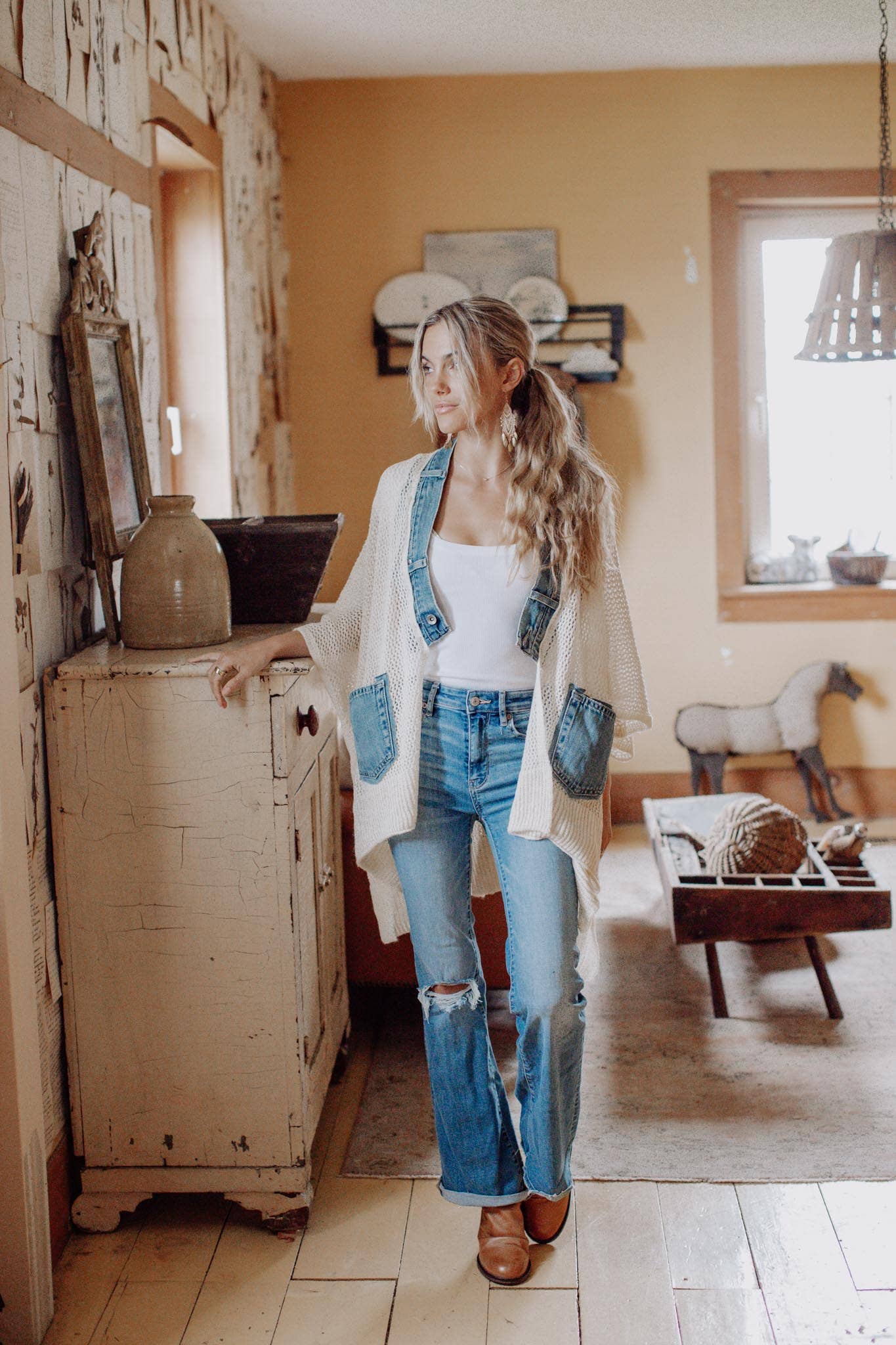 Ellemairco - Vendita all'ingrosso Cardigan - Donna - Cardigan in denim con lavorazione a X2