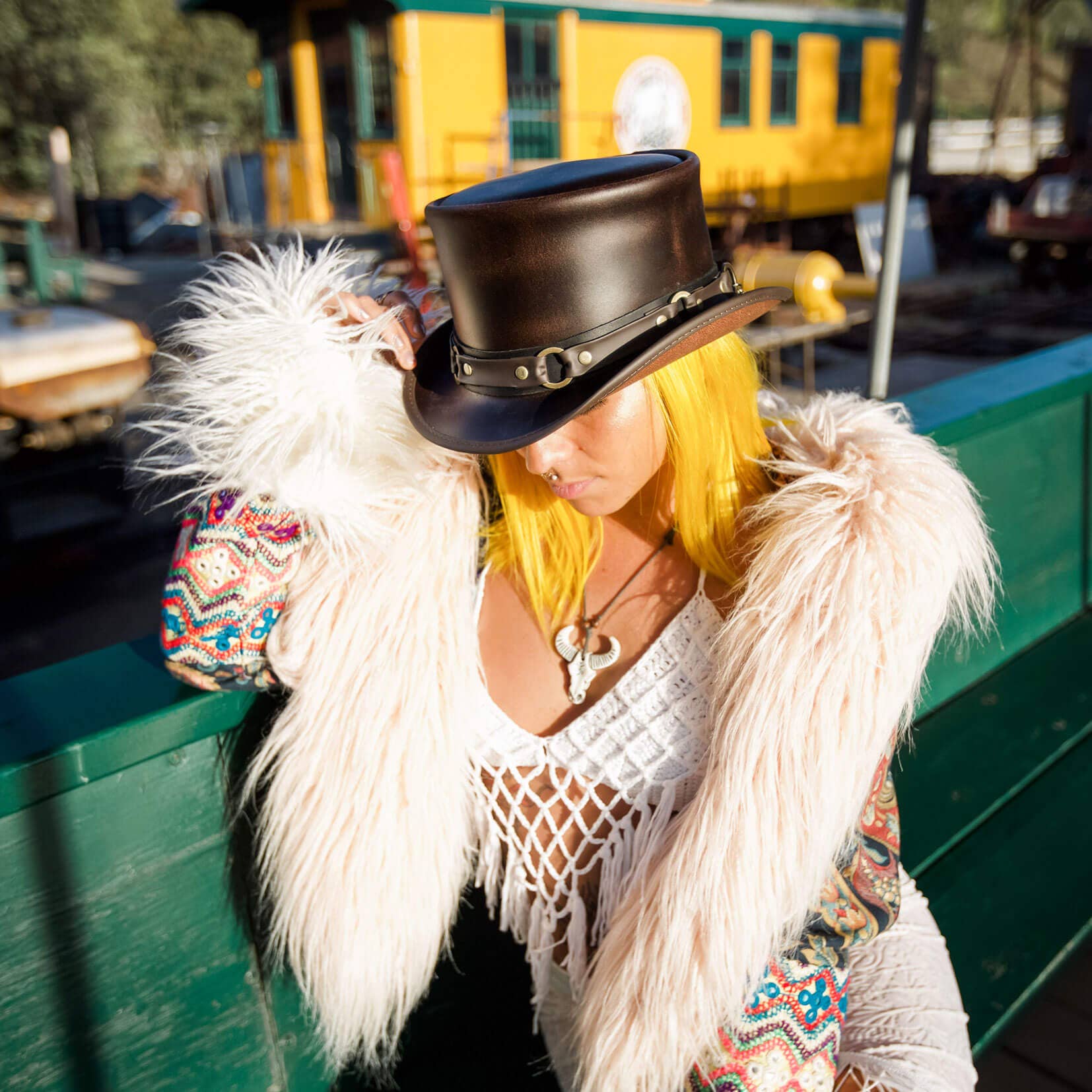 American Hat Makers - Wholesale Fedora - Unisex - Biker Leather Top Hat SR2 Band - Style El Dorado SR24