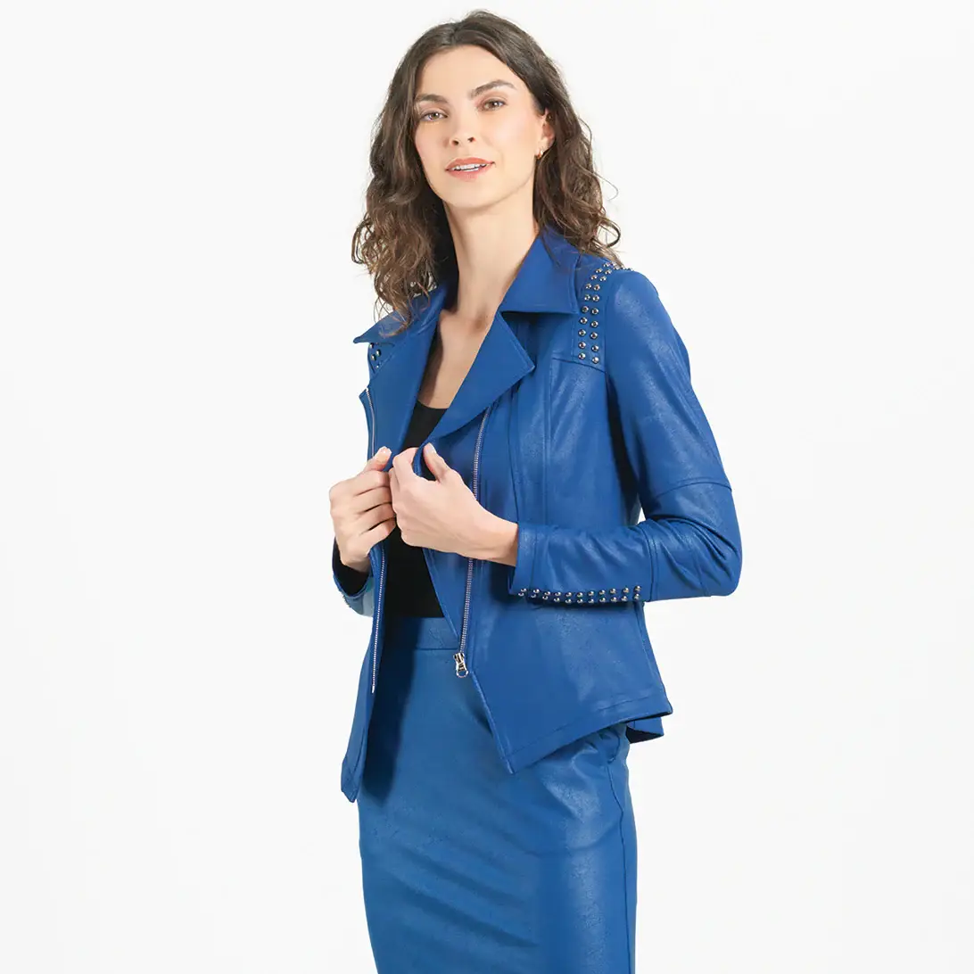 Clara Sunwoo - Wholesale Leather Jacket - Women's - JK166K - Liquid Leather ™ Studded Jacket11