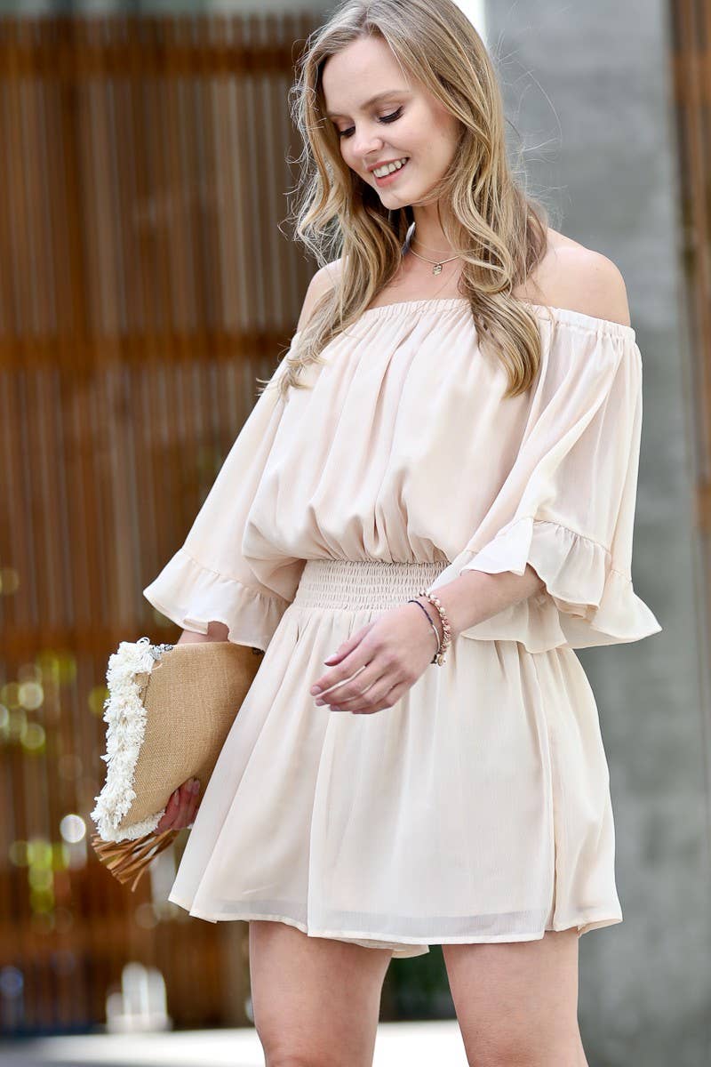 42POPS - Wholesale Romper - Women's - ..On/off shoulder Ruffle bell sleeve chiffon romper4