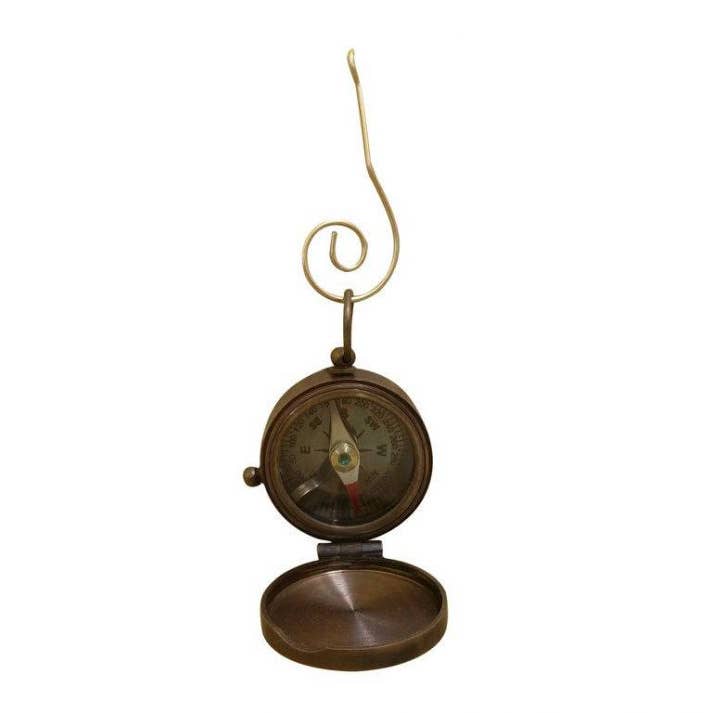 Hampton Nautical - Wholesale Ornament - Antiek koperen kompas met deksel kerstornament 4"1