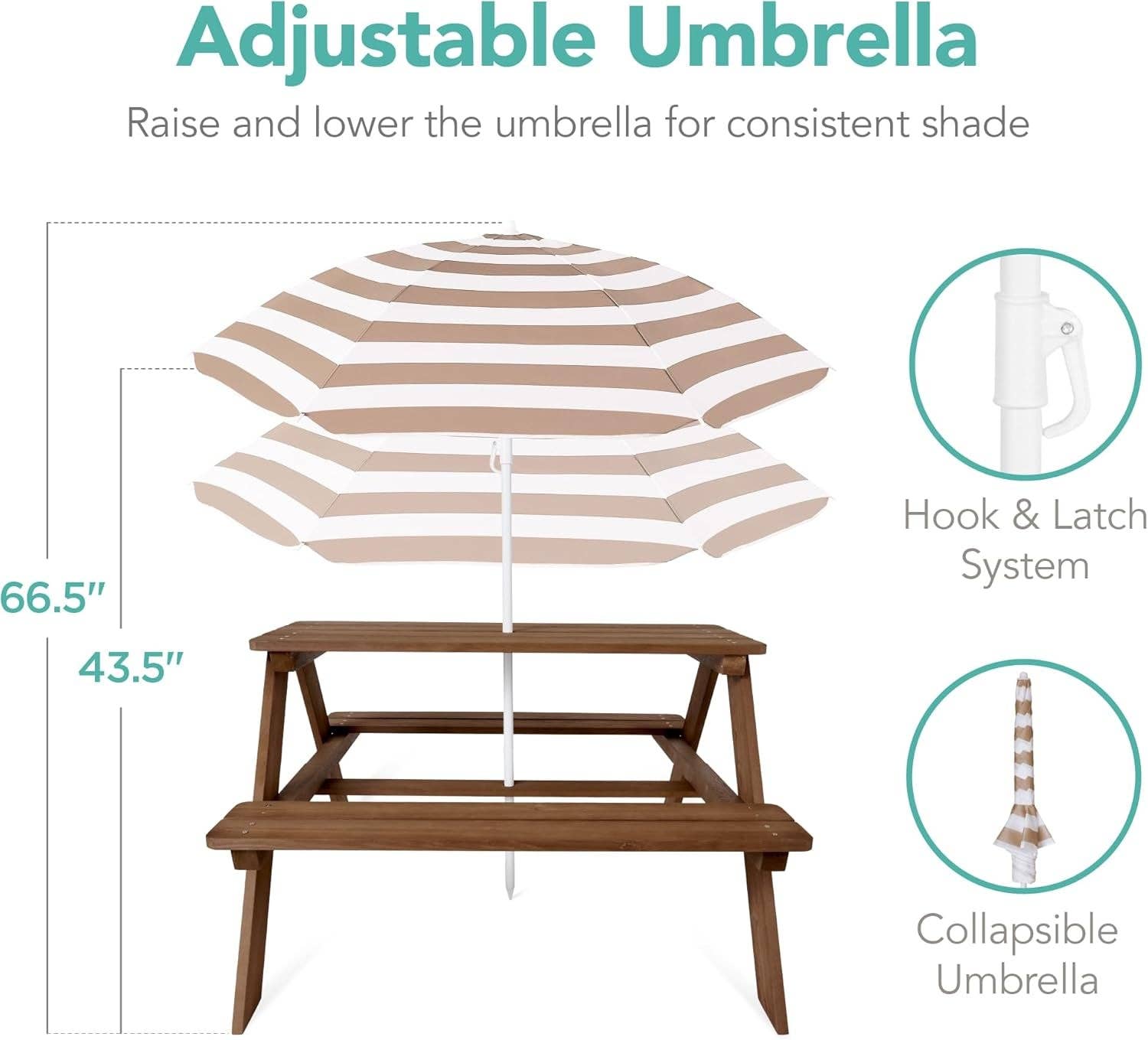 Walnut Wooden Kids Picnic Table With Adjustable Umbrella for wholesale on Faire5