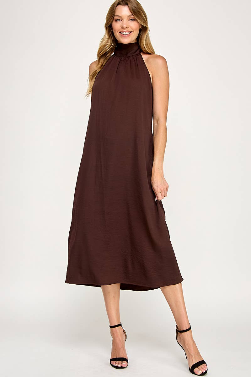 Peace Love Line - Vendita all'ingrosso Vestito - Donna - PL9156 - ABITO MIDI HALTER IN TESSUTO SOLIDO15