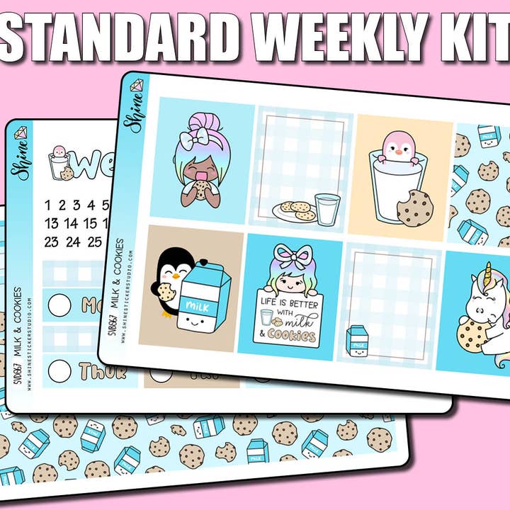 Mjölk & Kakor Vertikal Veckostickerkit för wholesale av Shine Sticker Studio