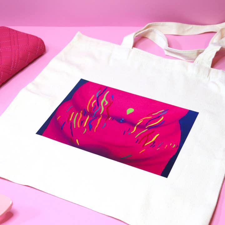 Rosa Tummy Stretch Mark Tragetasche — Originalkunstwerk für den Großhandel von Sticker Hardly Know Her