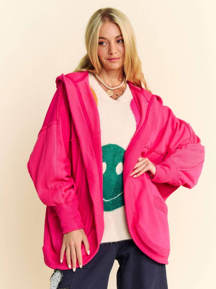 VESTE À CAPUCHE OUVERTE FRENCH TERRY WAFFLE RAW EDGE pour la vente par Davi & Dani