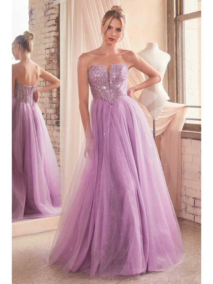 Ladivine by Cinderella Divine - Wholesale Gown - Women's - STRAPLESS SEQUIN & TULLE A-LINE DRESS