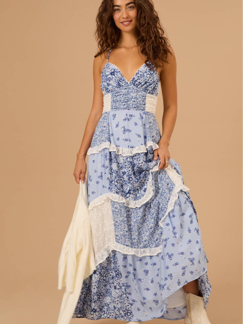 Tourtiwi - Wholesale Jurk - Dames - Zoete Bretel Bloemenkant Patchwork Jurk2