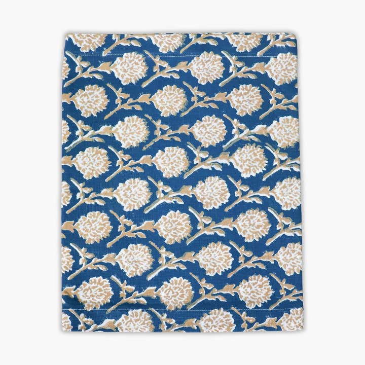 Nikhar Leinen handbedruckter Läufer - Tintenblau für den Großhandel von Banyan & Birch | Artisanal Home Linens