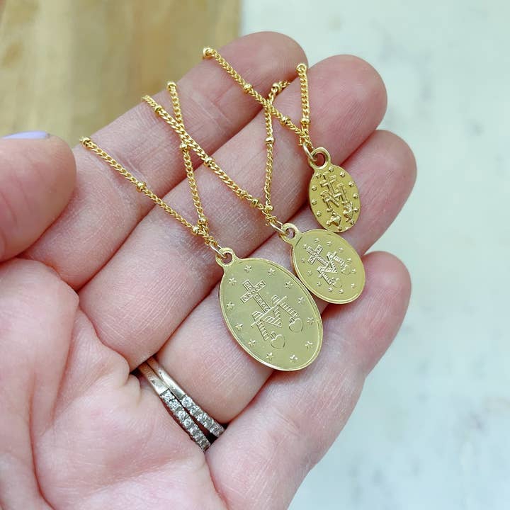 Laalee Jewelry - Wholesale Pendant/charm necklace - Gold Virgin Mary Necklace, Religious Jewelry Satellite Chain3