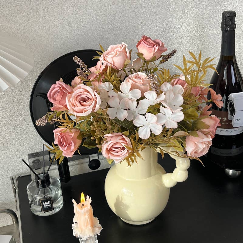 Sweet Home Deco – Engroshandel Kunstige blomster – 13'' lang buket med blandede blomster i silke, roser/margeritter i efterårsfarver9