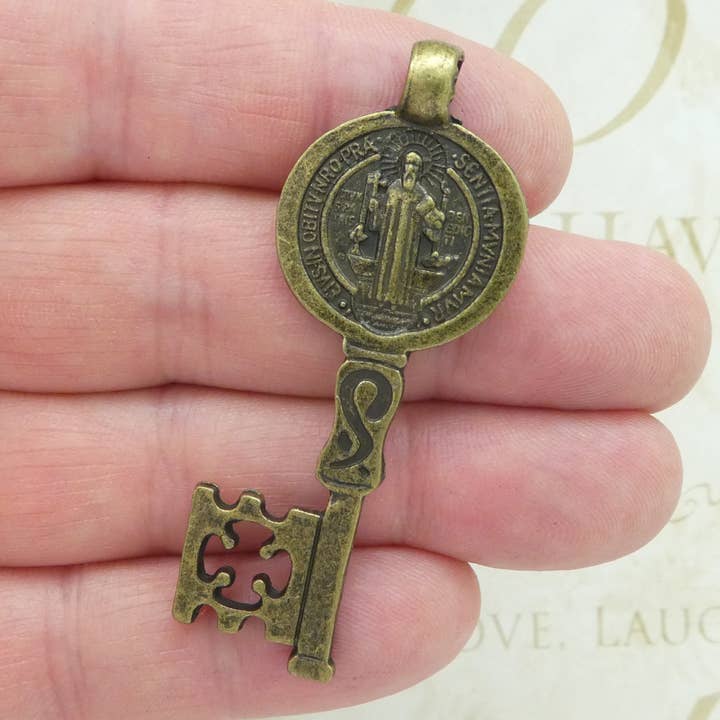 Large St Benedict Key Medal Bronze Charm/Pendant for wholesale by Treasure Island