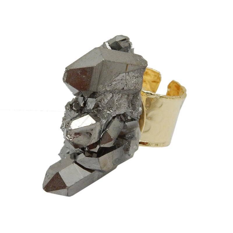 Rock Paradise - Vente Bague de cocktail/de cérémonie - Bague Crystal Point Cluster avec bracelet galvanisé0