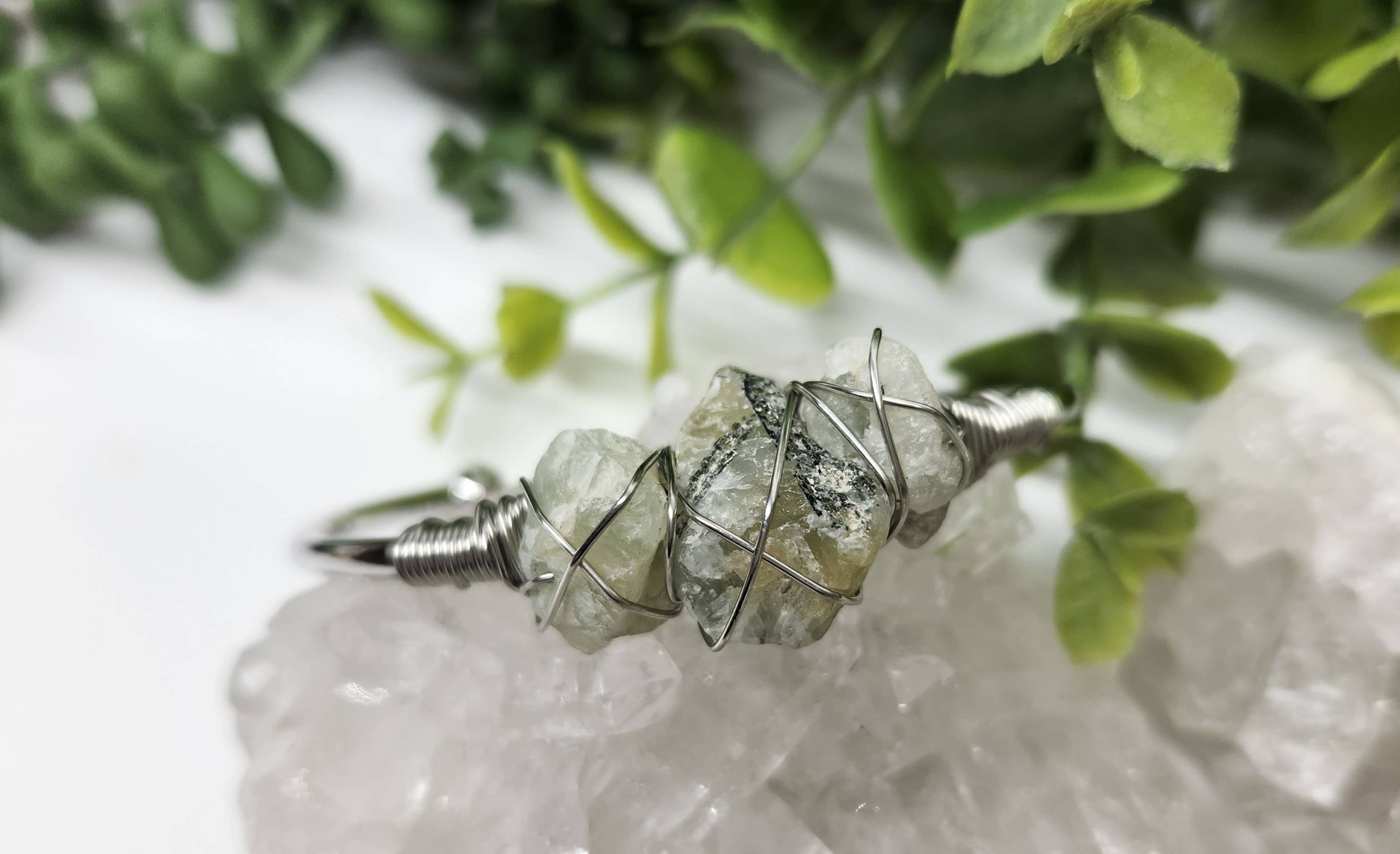 Meraki Gemstones - Wholesale Cuff Bracelet - Prehnite 3 Rough Gemstones Wire Wrapped Bangle Bracelet5