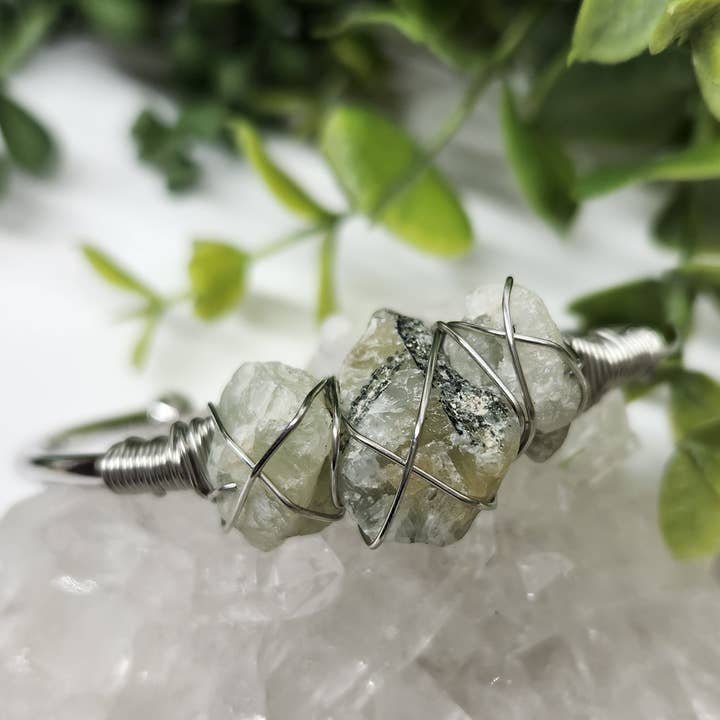 Meraki Gemstones - Wholesale Cuff Bracelet - Prehnite 3 Rough Gemstones Wire Wrapped Bangle Bracelet5