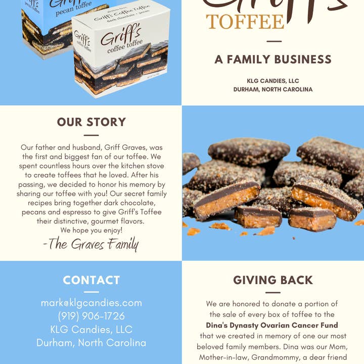 Griff's Toffee - Wholesale Toffee - Griff's Pecan Toffee - 7oz Dark Chocolate Toffee6