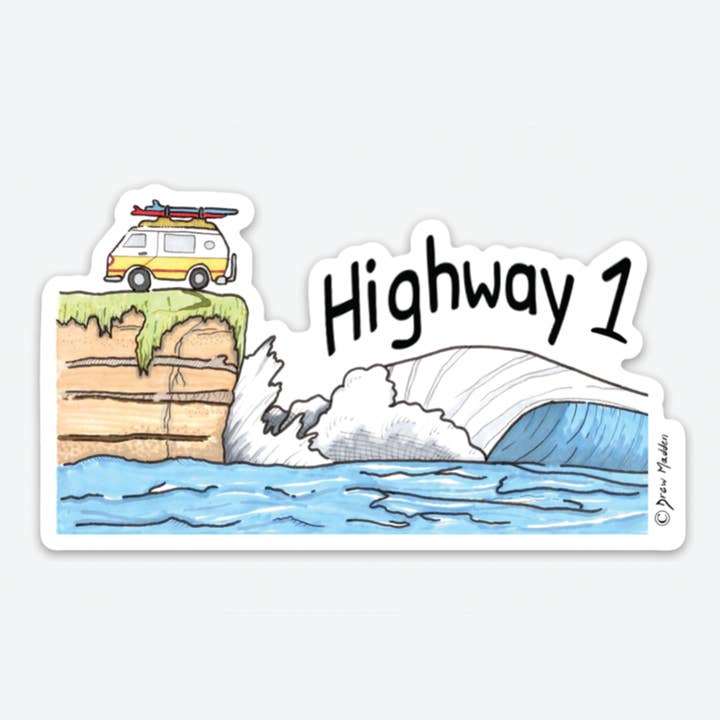 Highway One Van Cliff für den Großhandel von Drew Madden Art Stickers