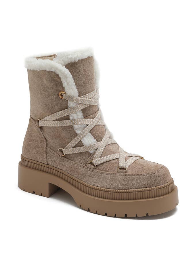 Joia Paris - Wholesale Booties - Women's - Fur-lined wedge lace-up ankle boots WZ-81