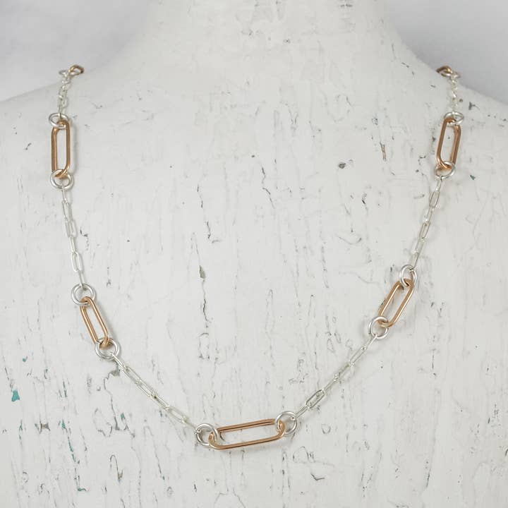 Paperclip Link Short Floating Necklace - mixed metals for wholesale by Cameron Kruse Designs