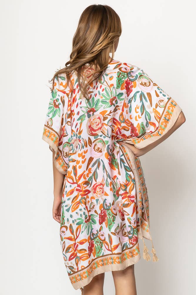 Hana - Wholesale Kimono - Women's - Floral Print Summer Tassel Kimono Cover up1