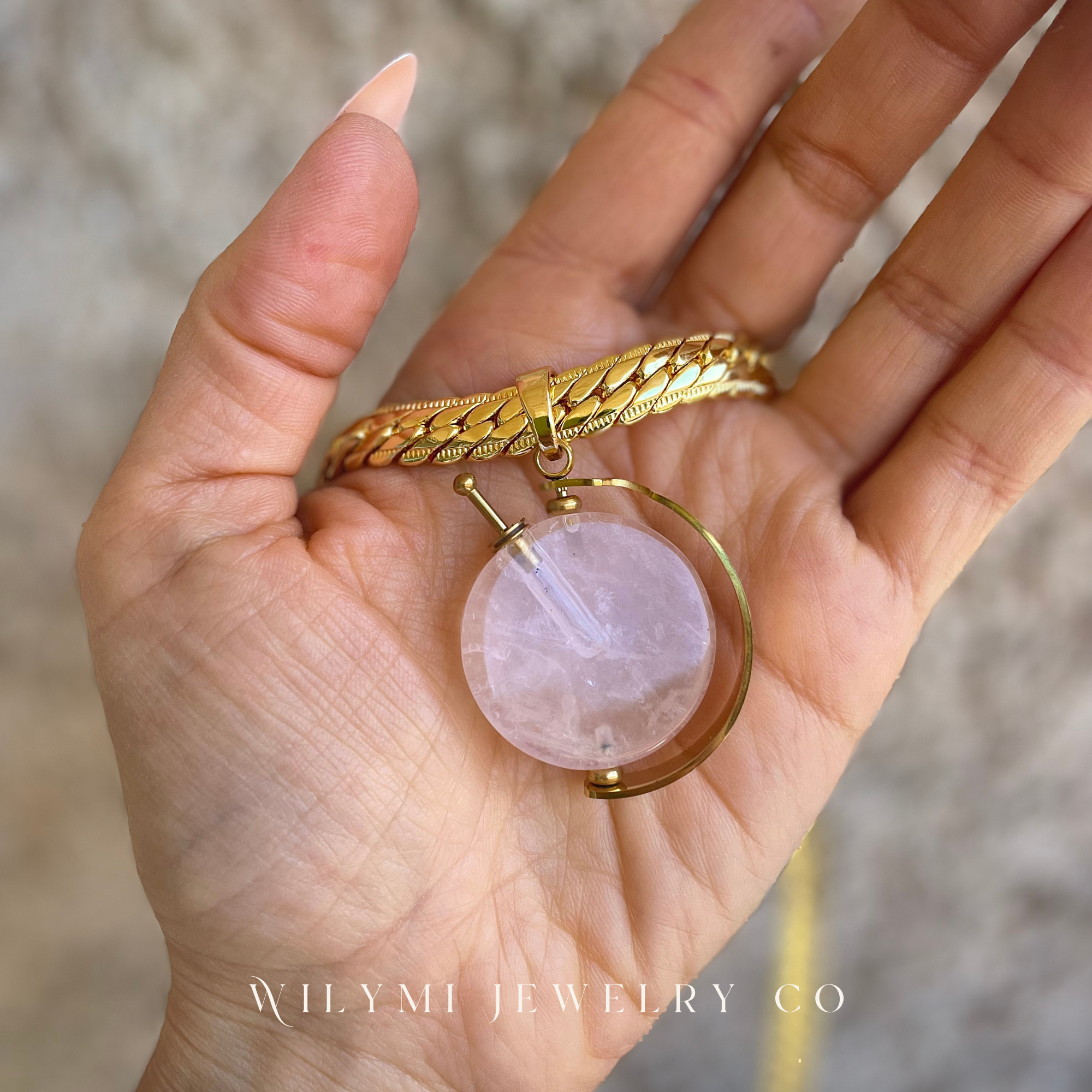 WILYMI Jewelry Co - Wholesale Aromatherapy Necklace - PRESENCE Rose Quartz Aromatherapy Necklace | 24k GF9