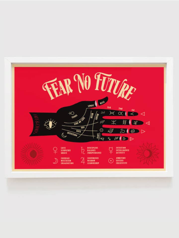 Fear No Future - Guida alla lettura del palmo della mano - arte murale per la vendita all'ingrosso da parte di Inked Prints