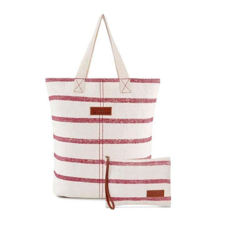 Terracotta Stripe Beach Bag & Purse Set for wholesale by Seaspray Swimwear