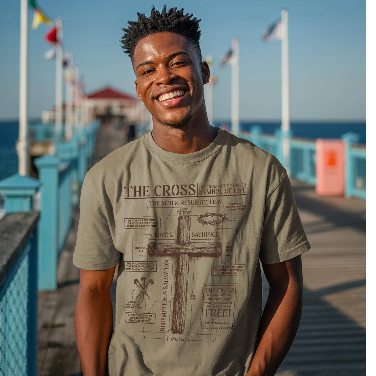 Khaki Kerusso Christian T-Shirt The Cross for wholesale on Faire1