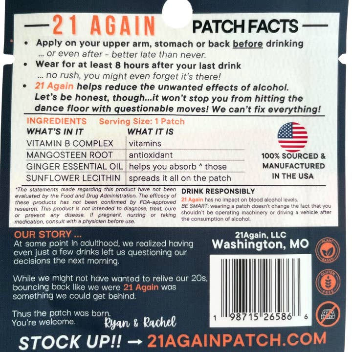 21 Again - Wholesale Oral Supplement/Vitamin - 21 AGAIN Hangover Prevention Patches5