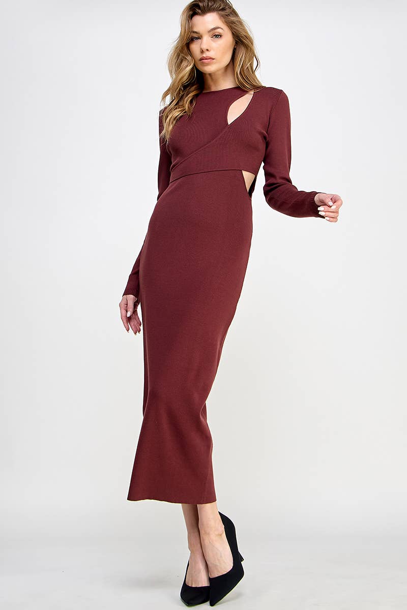 Sweet Lemon - Venta al por mayor Vestido - Mujer - Vestido midi de punto con borde de contorno1