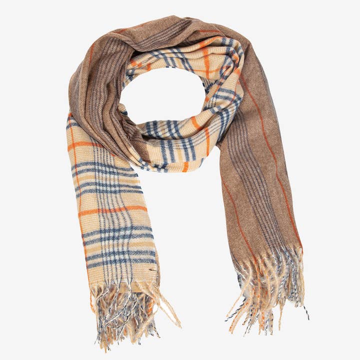 Collections by Fame Accessories – Cachecol - Mulher por atacado – Lenço oblongo listrado xadrez de padrão duplo