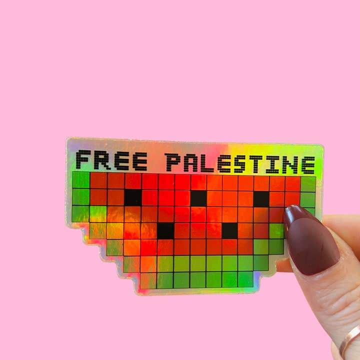 Holographic Pixel Art Watermelon Free Palestine for wholesale by rahaal