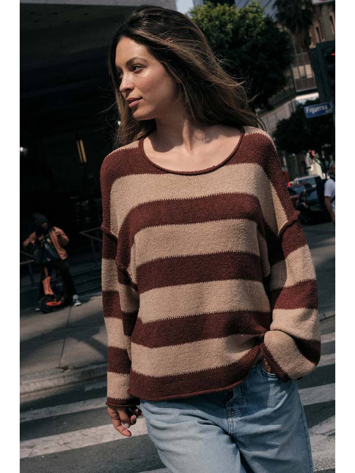 Promesa USA - Wholesale Knit Sweater - Women's - Textured Striped Knit Rolled-Edge Sweater16