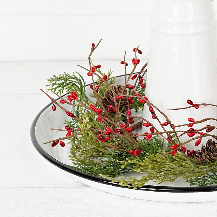 Holiday Depot Inc. - Wholesale Wreath - ISB71703- 12in Evergreen Pine with Red Pips Wreath