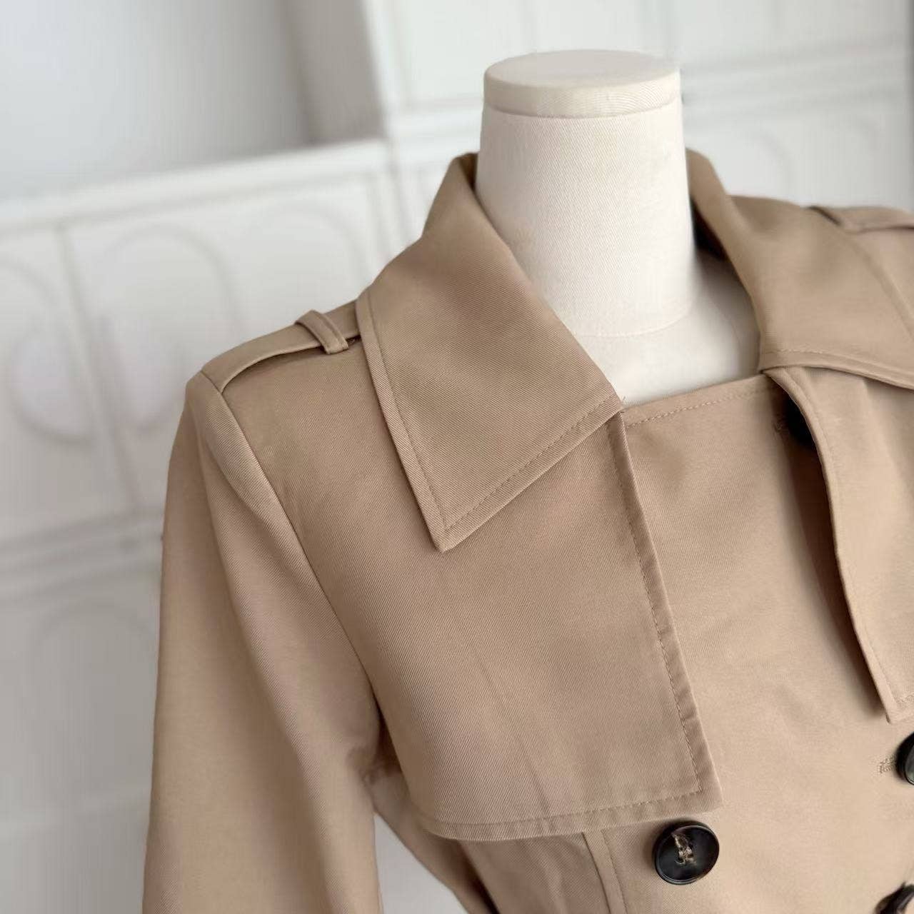 Khaki DR898Y Autumn Pleated Dress with Waist Tie for Women for wholesale on Faire4