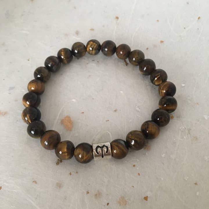 Roshni Desai & Things - Vendita all'ingrosso Bracciale con perline - Braccialetto segno zodiacale segno zodiacale Ariete occhio di tigre