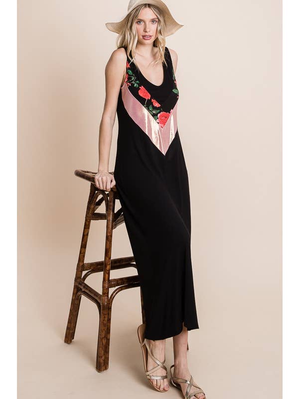 Emerald Collection - Wholesale Dress - Women's - ETD-811 Floral Shimmer Contrast Maxi Dress