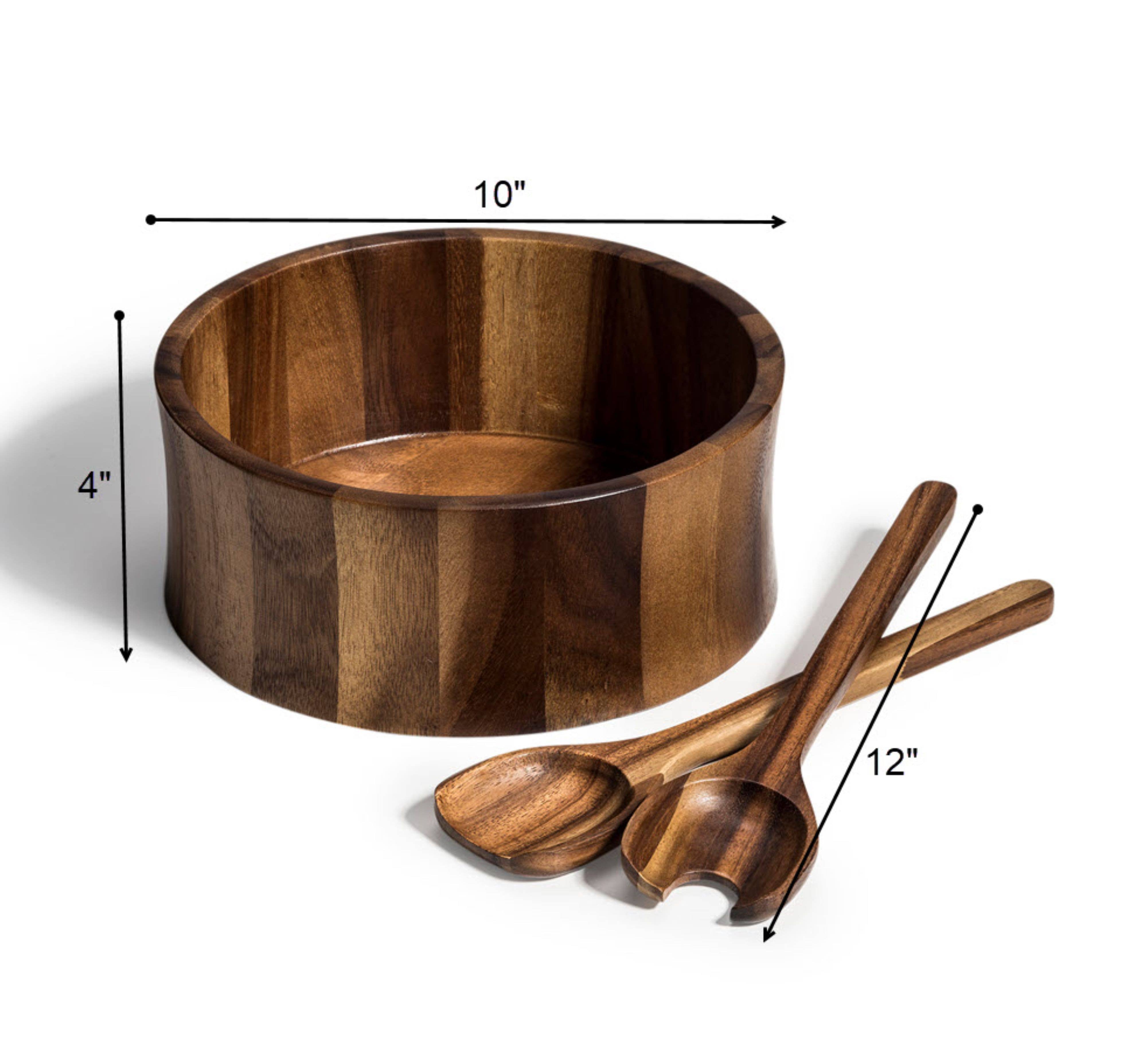 Kalmar Home - Wholesale Serve Bowl -  Large Acacia Wood Serving/Salad Bowl with Utensils – 10" 2