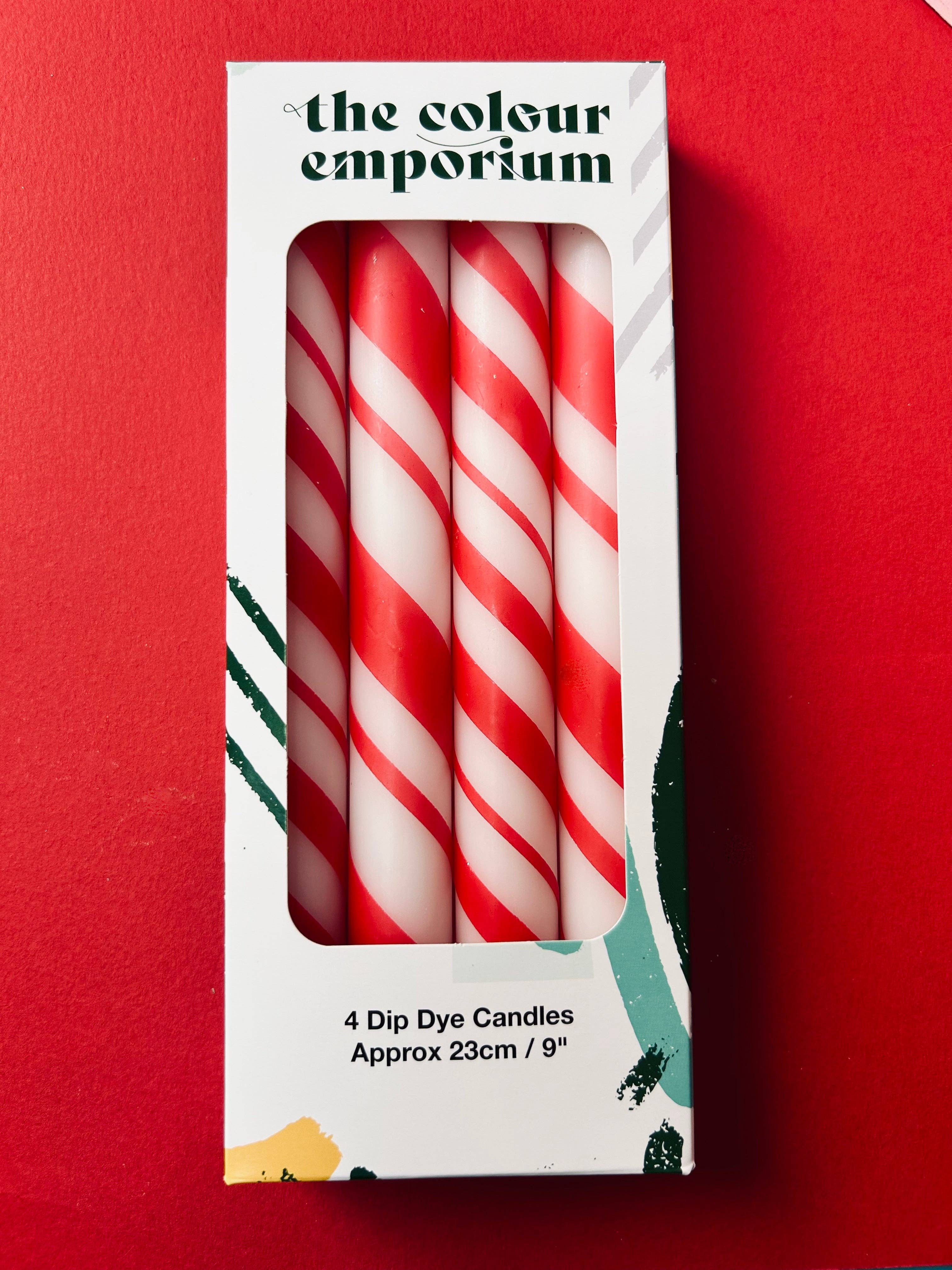 The Colour Emporium – wholesale Tapered candle/candlestick – CANDY CANE LANE Dip Dye Dinner Candle Set of 42