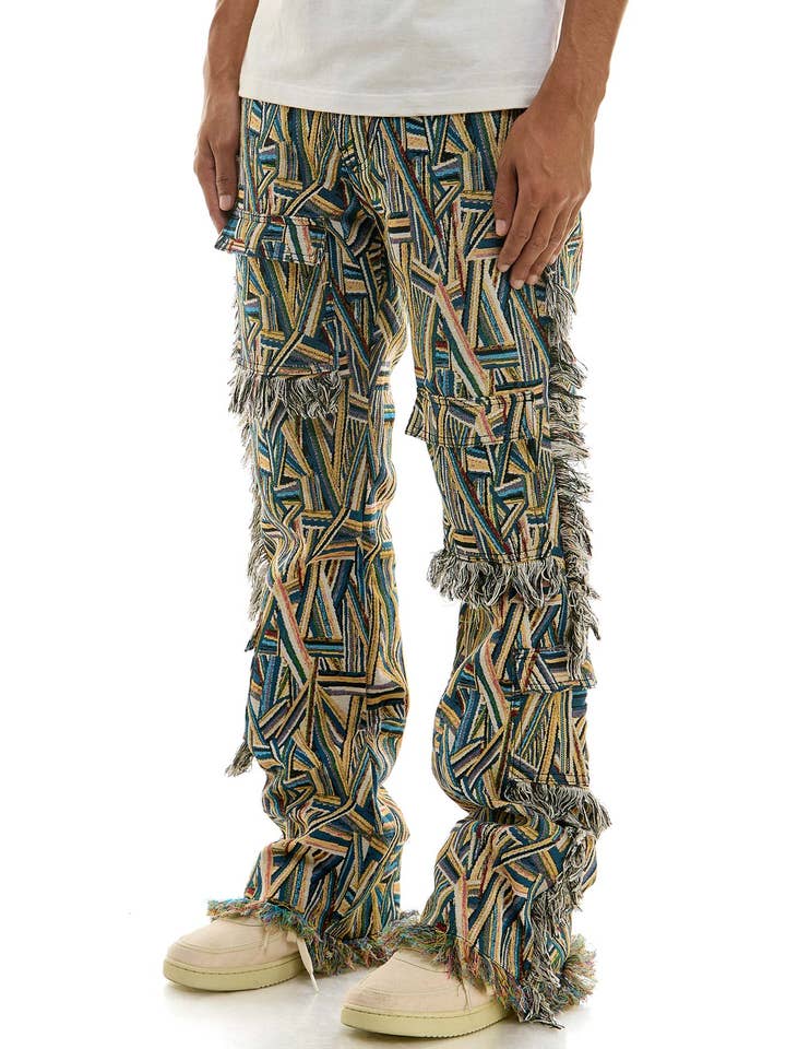 Blue TAPESTRY CARGO PANTS for wholesale on Faire