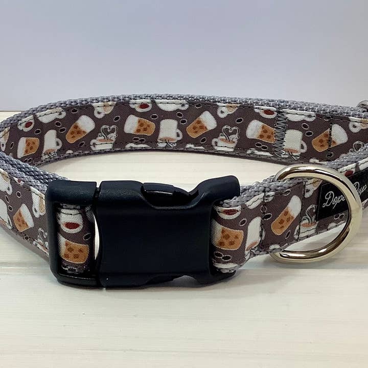 Handmade, Adjustable Dog Collar with Espresso Coffee Drinks for wholesale by Dope Pup Handmade Dog Collars
