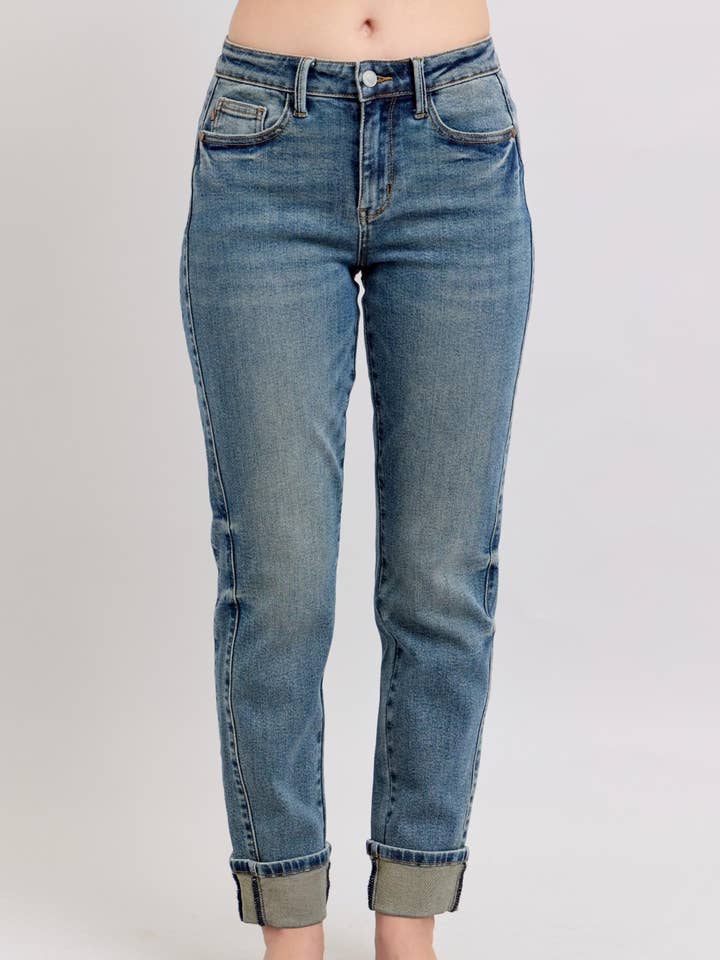 MR Vintage Wash SS Panel & Double Roll Cuff BF for wholesale by Judy Blue Jeans