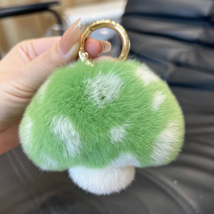 Rex Rabbit Fur Mushroom Keychain - Adorable and Authentic for wholesale by FurDecoration