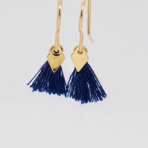 Dark blue tassel earring for wholesale by Sista Jewelry