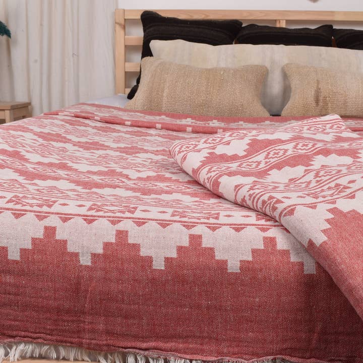Oversize Throw, Cozy Red Blanket, Luxurious Turkish Blanket for wholesale by Organic Turkish Towels