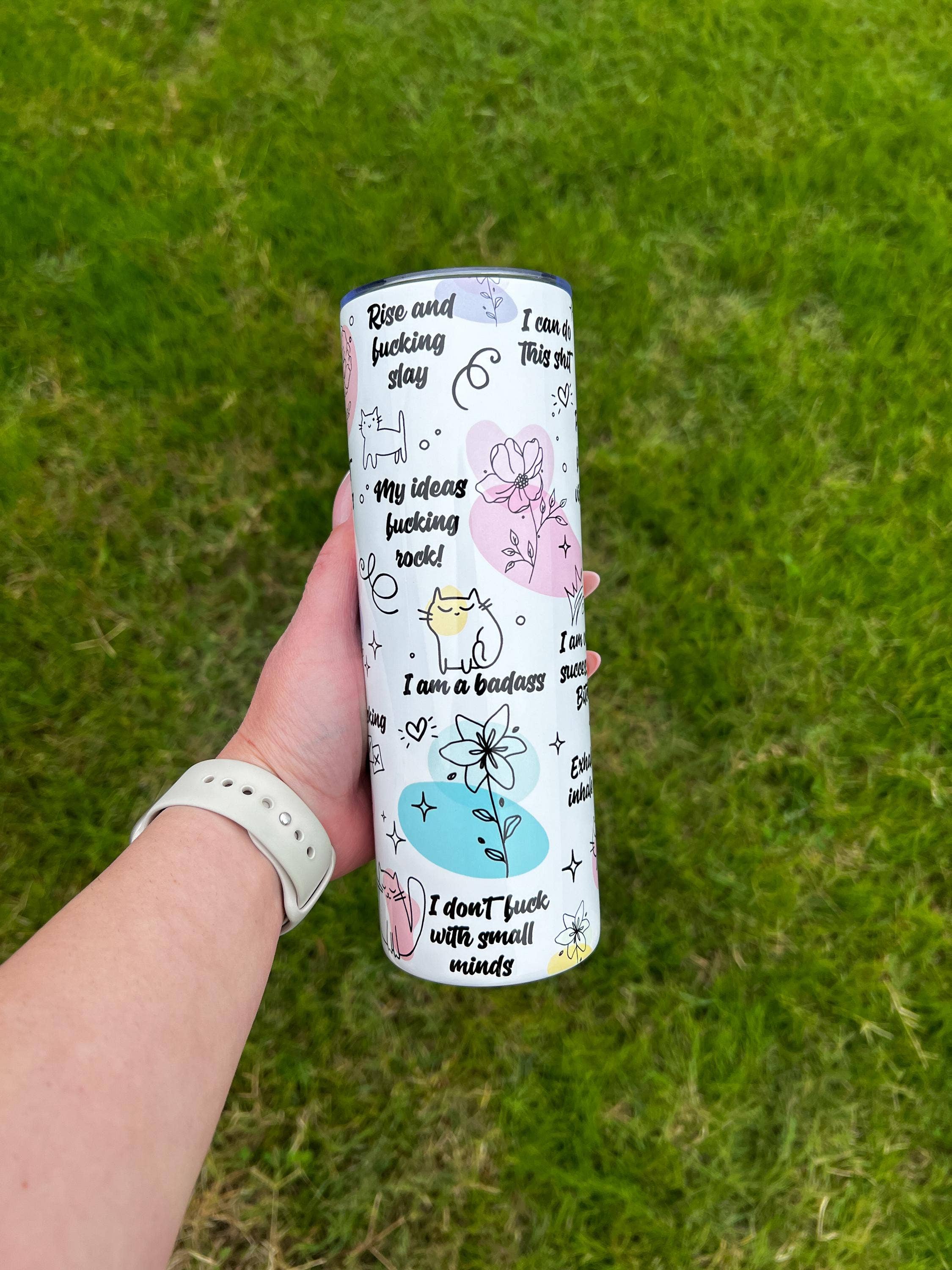 Selena Marie LLC - Wholesale Insulated Mug/Tumbler - Positive Affirmations Spicy Words 20oz Skinny Tumbler #22