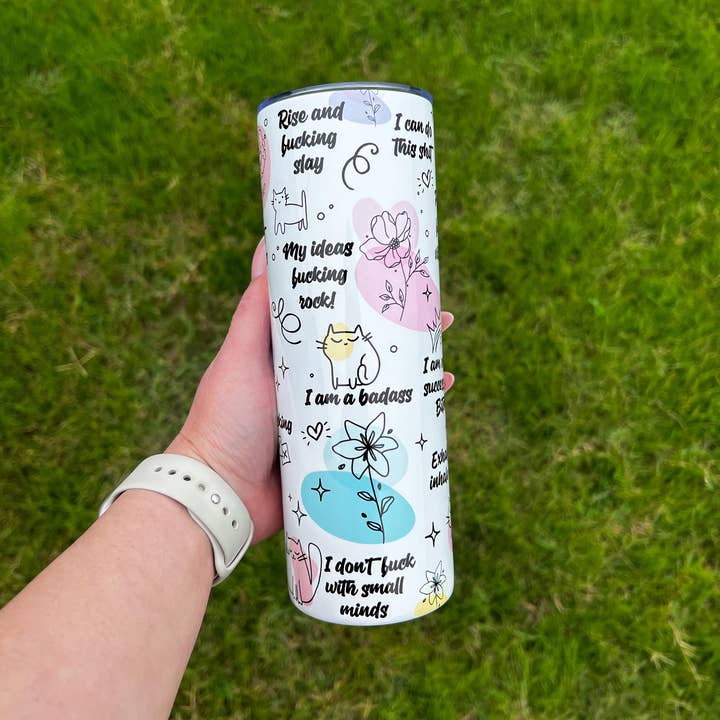 Selena Marie LLC - Wholesale Insulated Mug/Tumbler - Positive Affirmations Spicy Words 20oz Skinny Tumbler #22