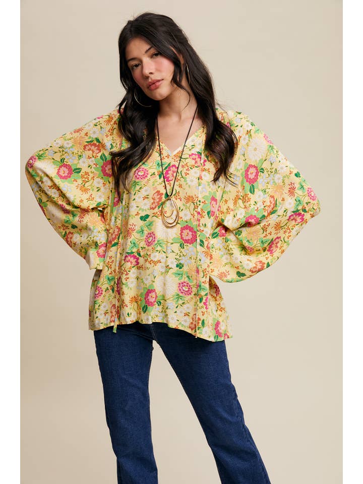 Light Yellow Sunlit Garden Balloon Sleeve Blouse for wholesale on Faire