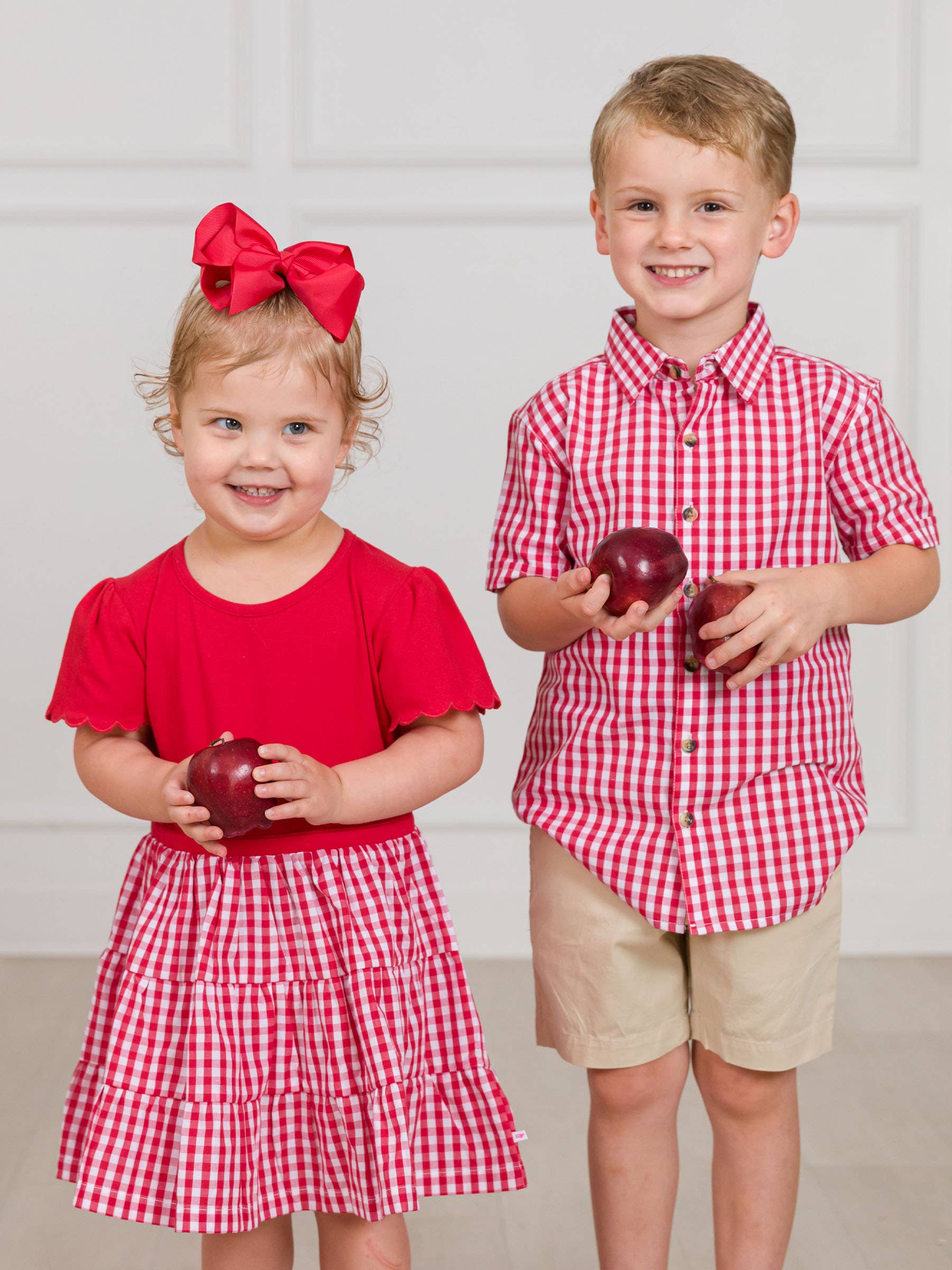 Boys Classic Red Gingham Short Sleeve Button Down Shirt for wholesale on Faire5